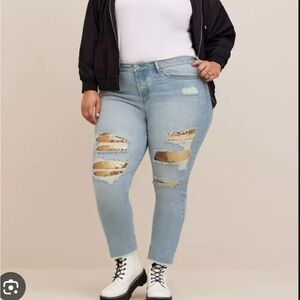 Torrid‎ high rise straight distressed sequin back jeans womens size 14R